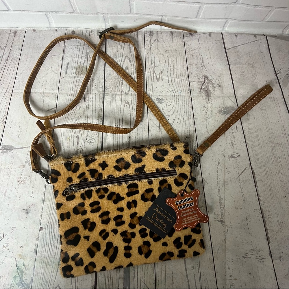 American Darling Hair on Cowhide Leather Convertible Crossbody Wristlet Leopard - Picture 14 of 16